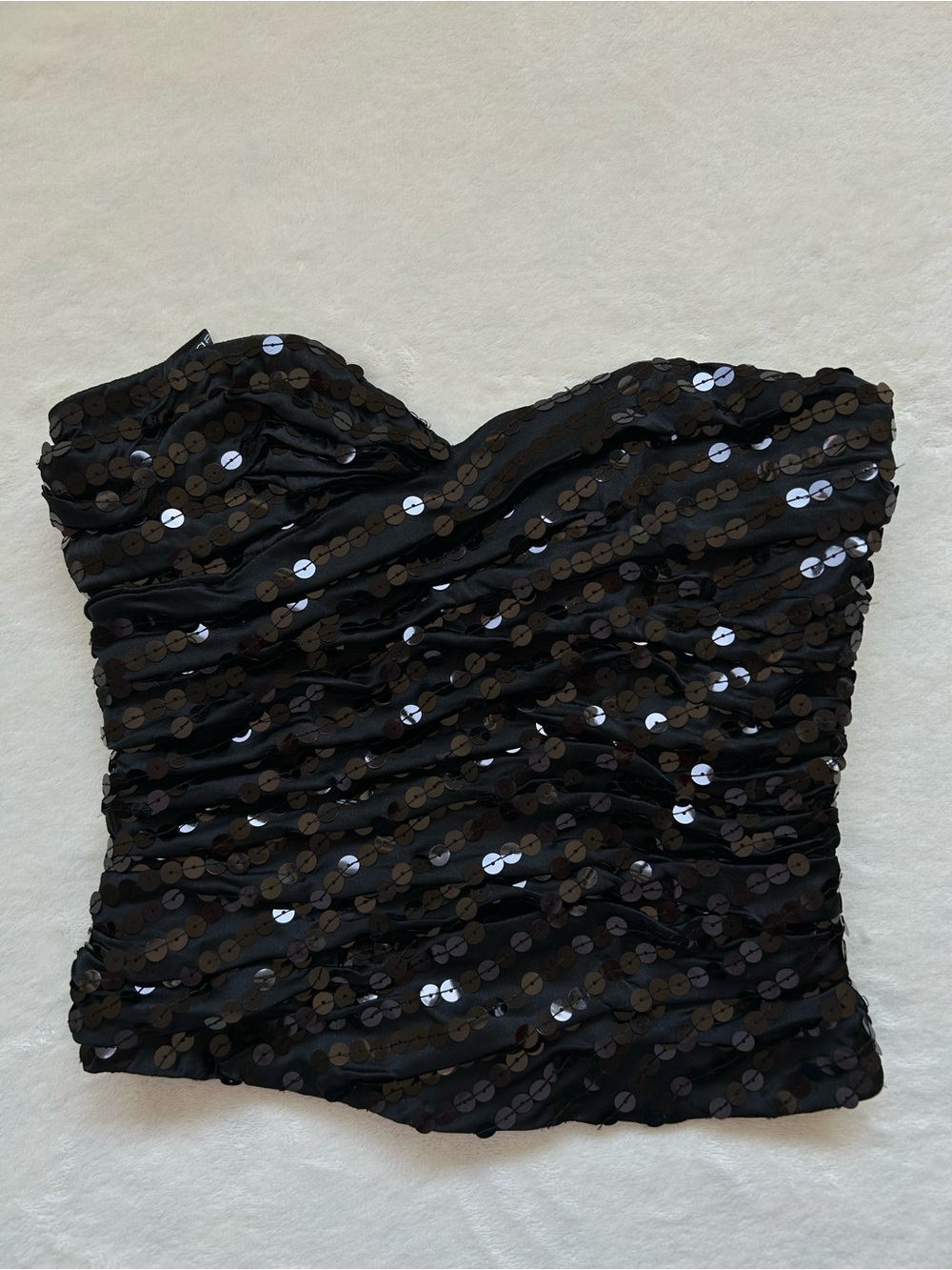 Bebe Silk Black Sequin Sweetheart Corset Top, Strapless